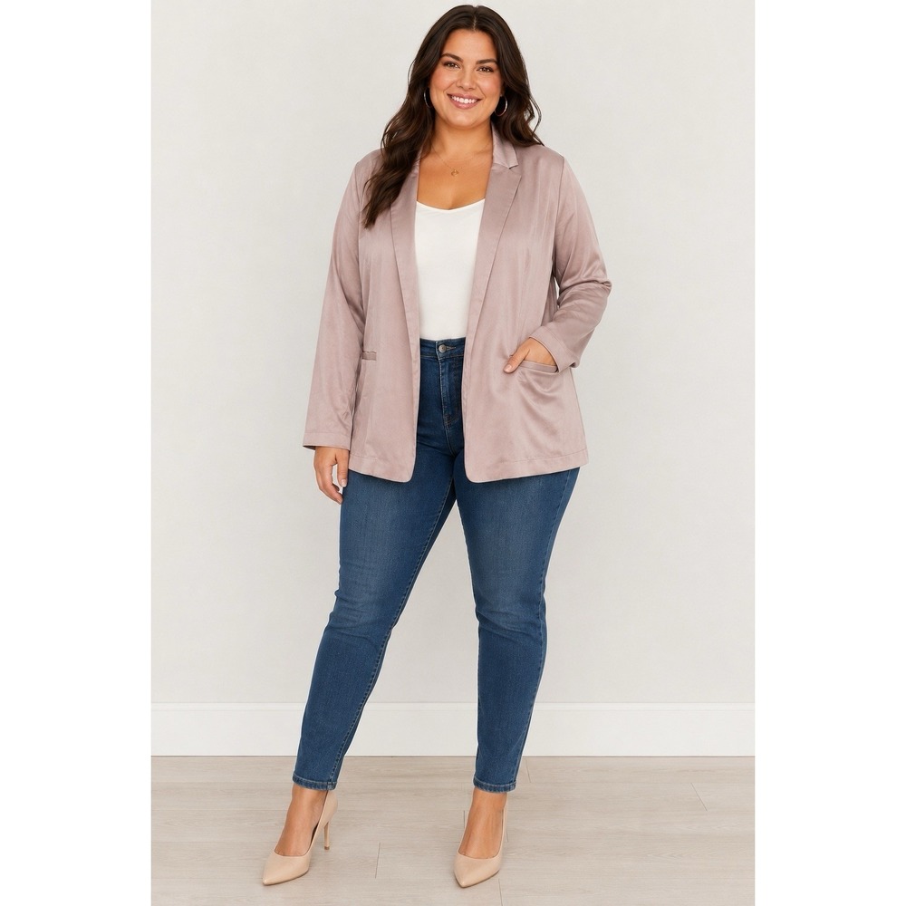 Maurices Blush Pink Satin Blazer Open Front Notch Lapel 2X NWT Chic Soft